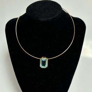 Vintage Monet Gold Tone Aqua Marine Blue￼ Stone Choker Style Necklace